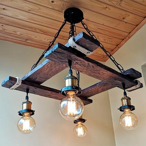 Lámpara colgante rústica de madera con 4 luces — MAHUA